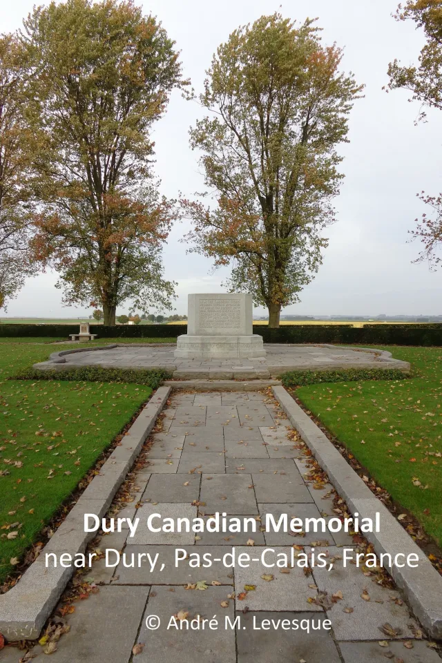 What is the significance of the Dury Canadian Memorial in France?
