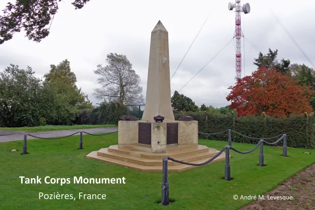 Which monument in France is dedicated to all the men from the Tank Corps who fell during the Great War?