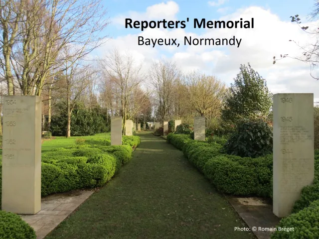 What international memorial is dedicated to reporters and journalists killed while carrying out their work since 1944?